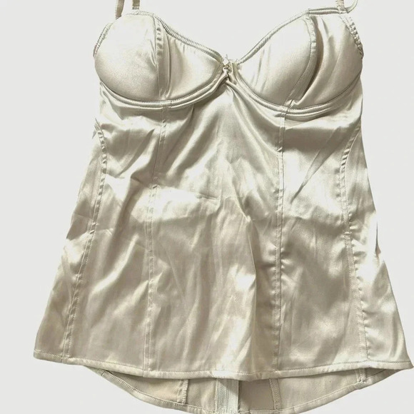 Vintage Foxy Jeans Cream Satin Corset Bustier • Sz L • Coquette Milk Maid Y2K - Picture 2 of 7